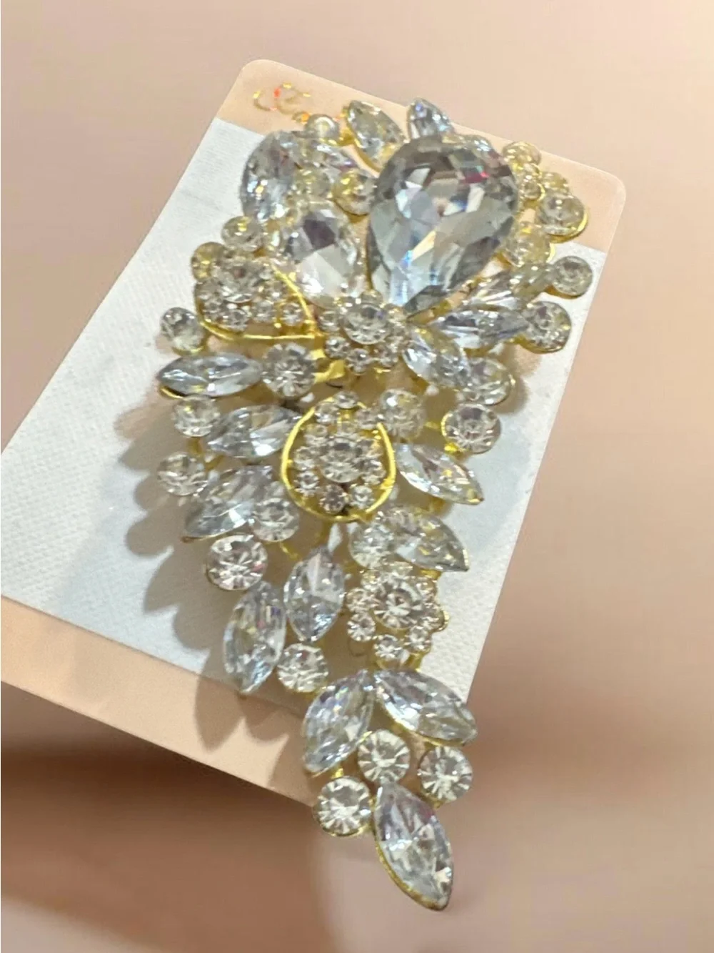 Crystal Teardrop Statement Brooch - Gold & Clear 855
